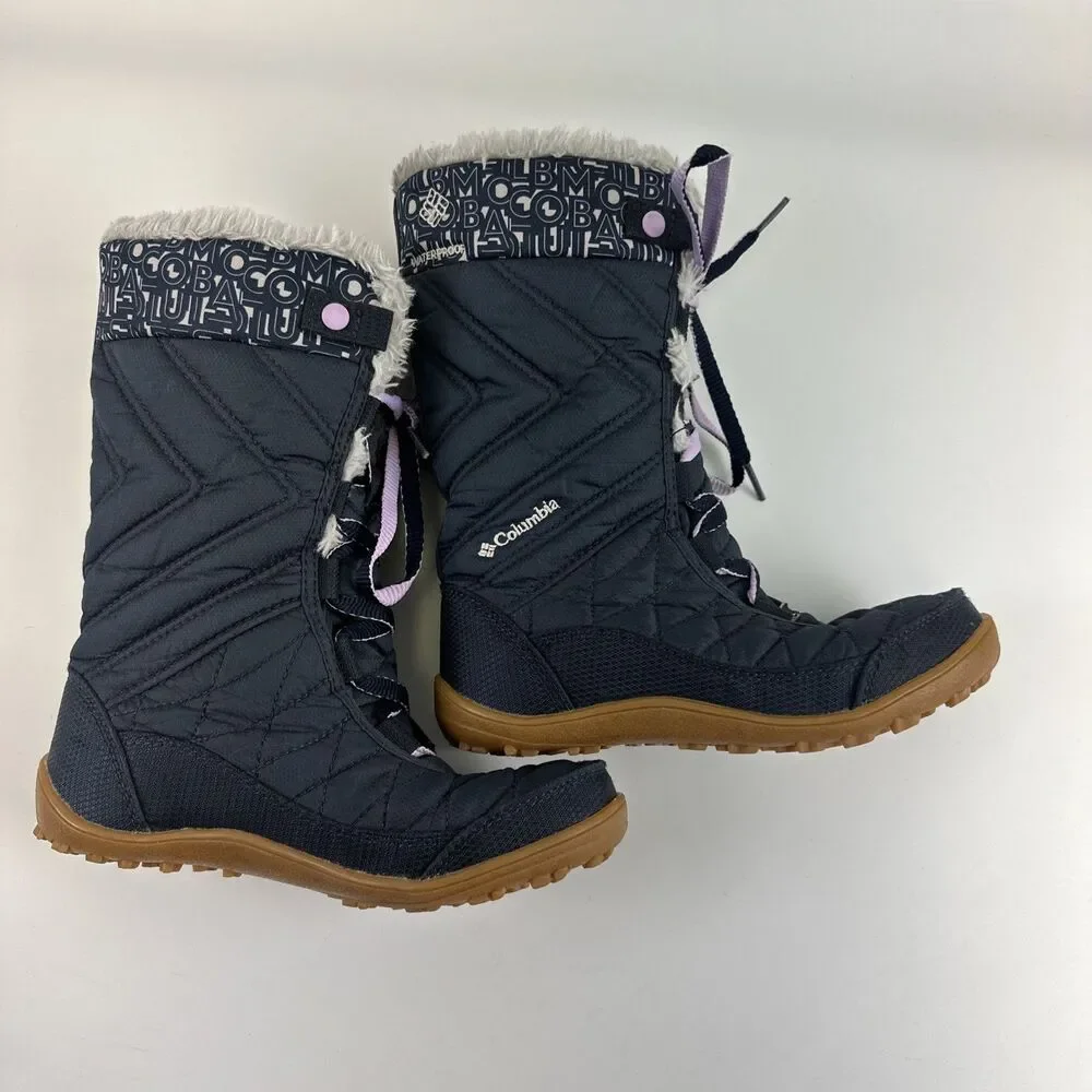 Columbia Mid II Print Omni Heat Boot Navy Blue Lace Up Purple Faux Fur Girls 1